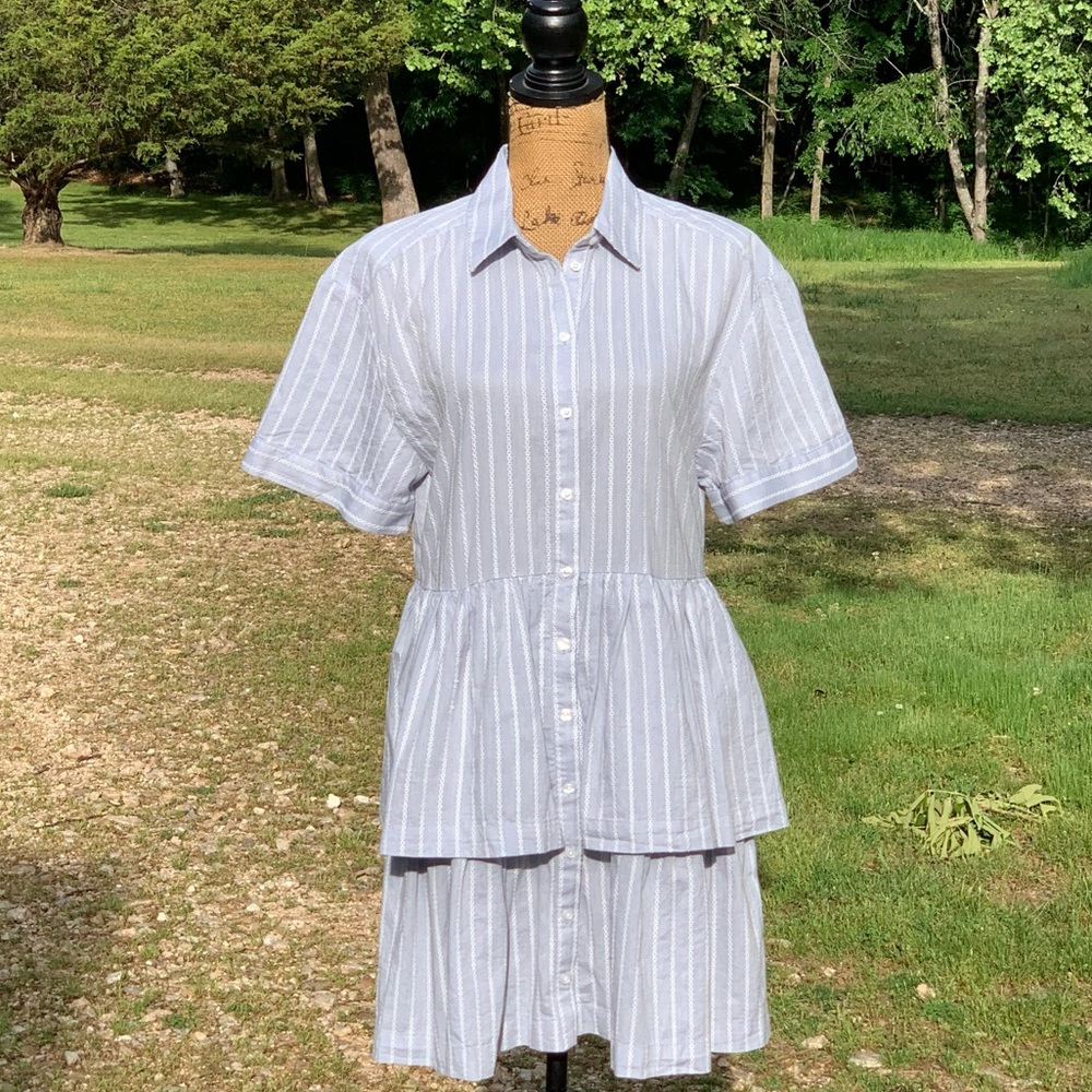 Madewell Tiered Resort Shirtdress Loose Ruffley Striped Button Down